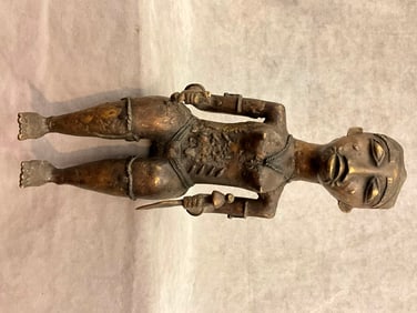 IVORY COAST BAULE ANCESTRAL BRONZE FEMALE FIGURE. - Height approximately: 21 inches.