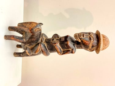 IVORY COAST BAULE COLONIAL STYLE HORSE & RIDER STATUE. - Height: 16.5 inches.