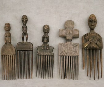 IVORY COAST BAULE PEOPLES WOODEN COMBS, - Average height:.