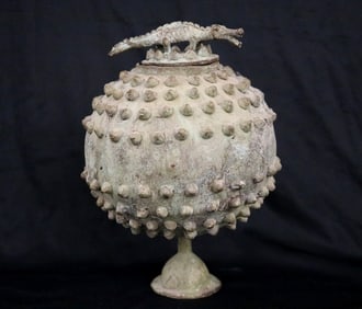 MALIAN DOGON BRONZE BOX, - Height: 12.5 inches.