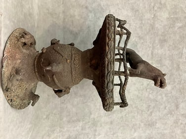 NIGERIAN BENIN BRONZE STAND DECORATED WITH VARIOUS ANIMALS, - height:.