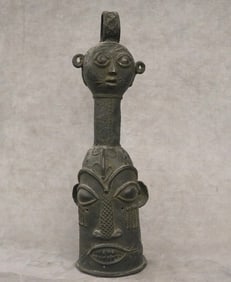 NIGERIAN BENIN YORUBA PEOPLES BRONZE BELL, - Height:.