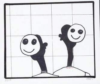 AMERICAN SCHOOL (21st century). Happy Faces, 2019, Impression on paper. Pencil dated and signed