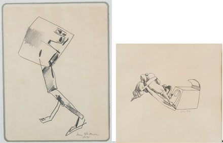 AMERICAN SCHOOL (Mid 20th century). Two Works: Walker (1976) and Study (1992), Two framed works.