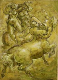 CHARLES BURDICK (American, 1924-2016). Centaurs, Mixed media on paper depicting several centaurs,