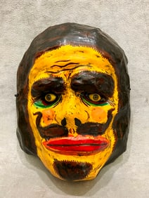 R. D. BISSETT (American, born 1938). Mask with Mustache, 1985, Paper-mache mask with vivid colors.