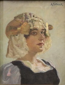 ANTON SCHUCK (Northern European, late 19th century). Portrait of a young woman, Oil on canvas.
