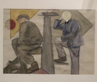 CONTINENTAL SCHOOL (20th century). Modern Men, Mixed media on paper (ink, pencil, watercolor).