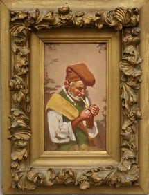 ITALIAN SCHOOL (19th century). Old man with a pipe, Oil on board. Painting is after the work of