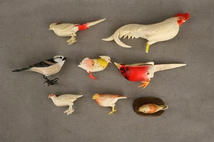 CHINESE CARVED FIGURAL BIRDS. - Length: 5.25 inches (longest bird).