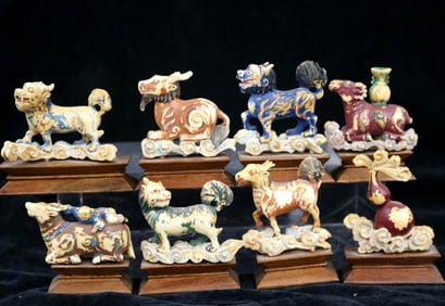 CHINESE COLLECTION OF FOO DOGS OR GUARDIAN LIONS FIGURINES, - height: (average): 2.5 inches.