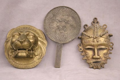 JAPANESE "KAGAMI" OR "E-KAGAMI HAND MIRROR AND OTHER OBJECTS, - Height (mirror): 9.75 inches.