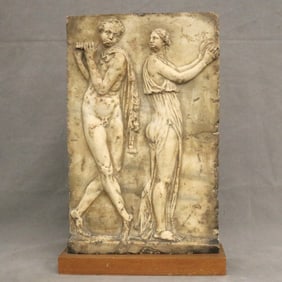 ROMAN OR CLASSICAL-INSPIRED GRAND TOUR MARBLE SLAB RELIEF SCULPTURE, - height: (including base): 22
