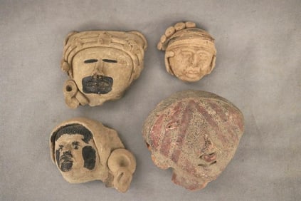 MEXICAN MESOAMERICAN PRE-COLUMBIAN POTTERY HEADS. - Average height is 4 inches.