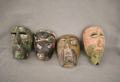 MEXICAN POLYCHROMED CARVED FESTIVAL MASKS. - Height: 8 to 11 inches.