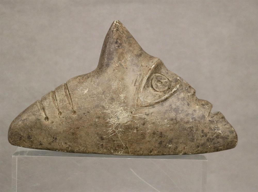 PUERTO RICAN BORIKEN TAINO THREE-CORNERED STONE (TRIGONOLITO). - Height: 4.5 inches.: PUERTO RICAN BORIKEN TAINO THREE-CORNERED STONE (TRIGONOLITO). Taino three-pointed stone, also known as a trigonolith or zemi stone. This type of artifact is a significant cultural and religious objec