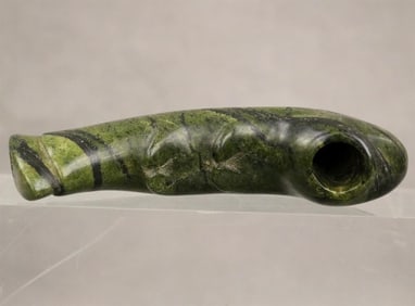 NATIVE AMERICAN CARVED STONE PIPE, LIKELY AN EFFIGY PIPE. - Length: 5.5 inches.