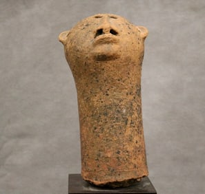 BURKINA FASO BURA CULTURE TERRACOTTA FUNERARY HEAD, - Height: 8 inches (including base).