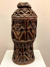 CAMEROONIAN BAMILEKE CARVED WOODEN CALABASH. - Height: 24 inches.