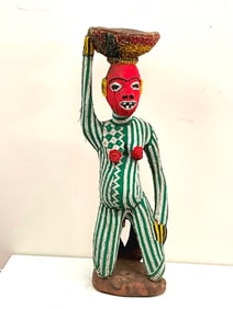 CAMEROONIAN BAMILEKE RED BEADED FIGURE. - Height approximately: 37.5 inches.