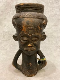 CONGOLESE KUBA PEOPLE JANUS PALM WINE CUP. - Height: 10 inches.
