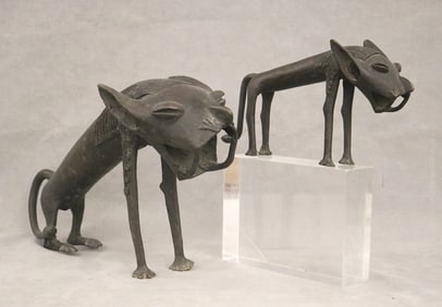 MALIAN DOGON BRONZE FELINES, - tallest statue: Height: 8.75 inches.