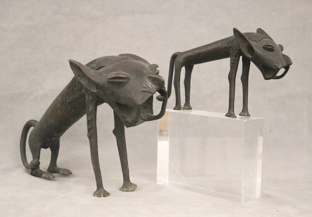 MALIAN DOGON BRONZE FELINES, - tallest statue: Height: 8.75 inches. (1 of 20)