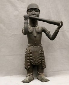 NIGERIAN EDO PEOPLE OBA HORNBLOWER, - Height: 26.5 inches; Width: 14.25 inches.