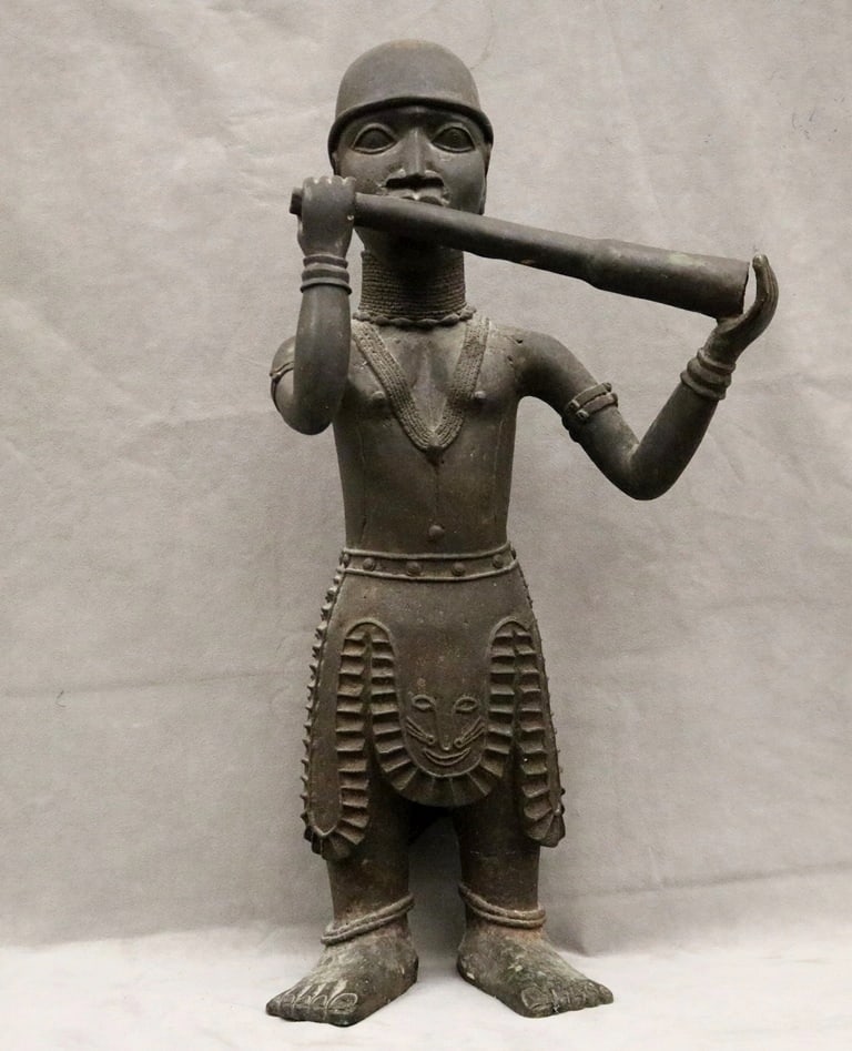 NIGERIAN EDO PEOPLE OBA HORNBLOWER, - Height: 26.5 inches; Width: 14.25 inches. (1 of 20)