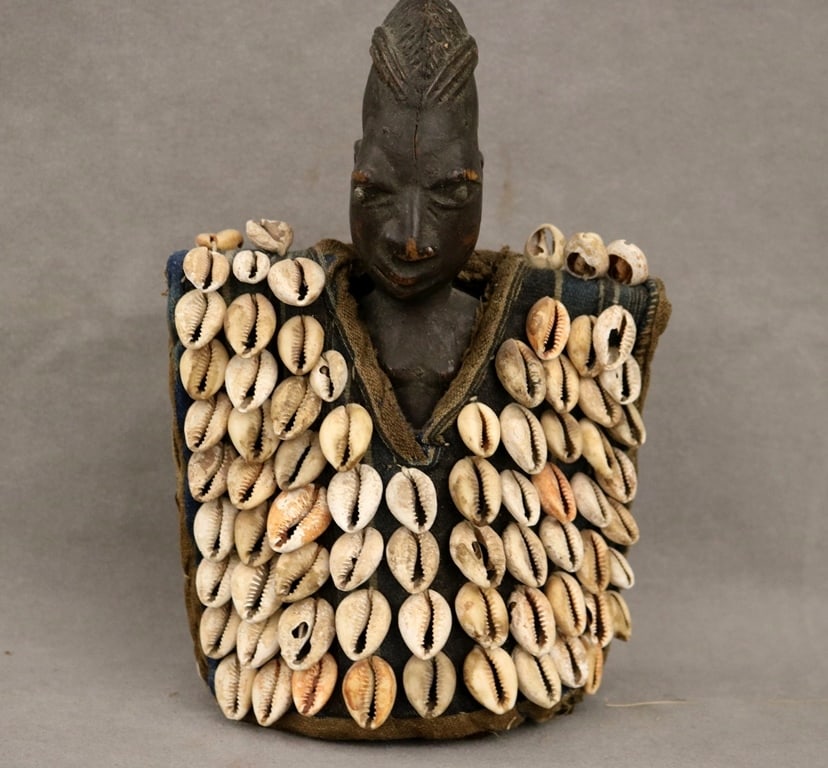 NIGERIAN YORUBA ADORNED IBEJI FIGURE, - height: 9.5 inches. (1 of 9)