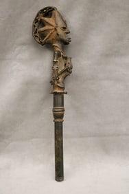 NIGERIAN YORUBA EDAN OGBONI STAFF, - Height: 15 inches.