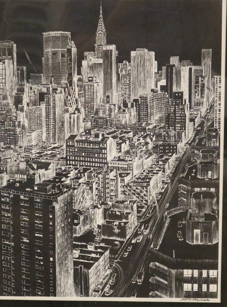 SANDRA FINKENBERG (American, 20th century). New York City Skyline, Lithograph. Pencil signed lower (1 of 16)