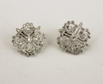 PAIR 14K WHITE GOLD AND DIAMOND OPENWORK, SHAPED SQUARE EARRINGS, - 5/8 in. square.