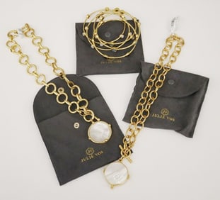 THREE ITEMS JULIE VOS GOLD-PLATED AND STONE CONTEMPORARY DESIGN JEWELRY.