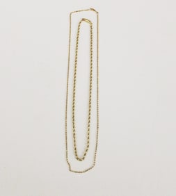 TWO 14K YELLOW GOLD FLEXIBLE-LINK ROPE CHAINS WITH CYLINDRICAL TONGUE-AND-GROOVE CLASPS,