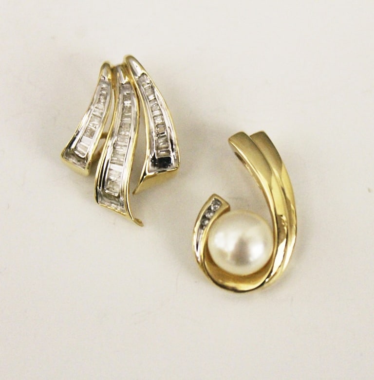 TWO 14K YELLOW GOLD AND GEMSTONE PENDANTS/NECKLACE ENHANCERS, (1 of 2)