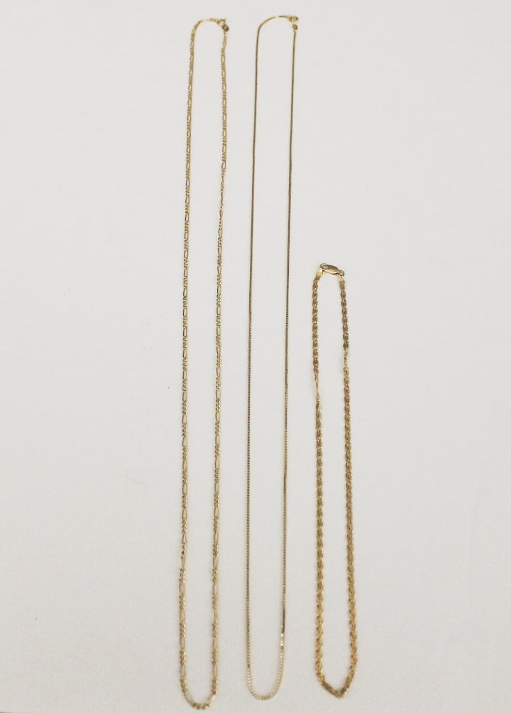 THREE ASSORTED 14K YELLOW GOLD FLEXIBLE-LINK CHAIN NECKLACES, (1 of 2)