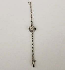 LADY'S MID-20TH CENTURY 14K WHITE GOLD AND DIAMOND EVENING WATCH,
