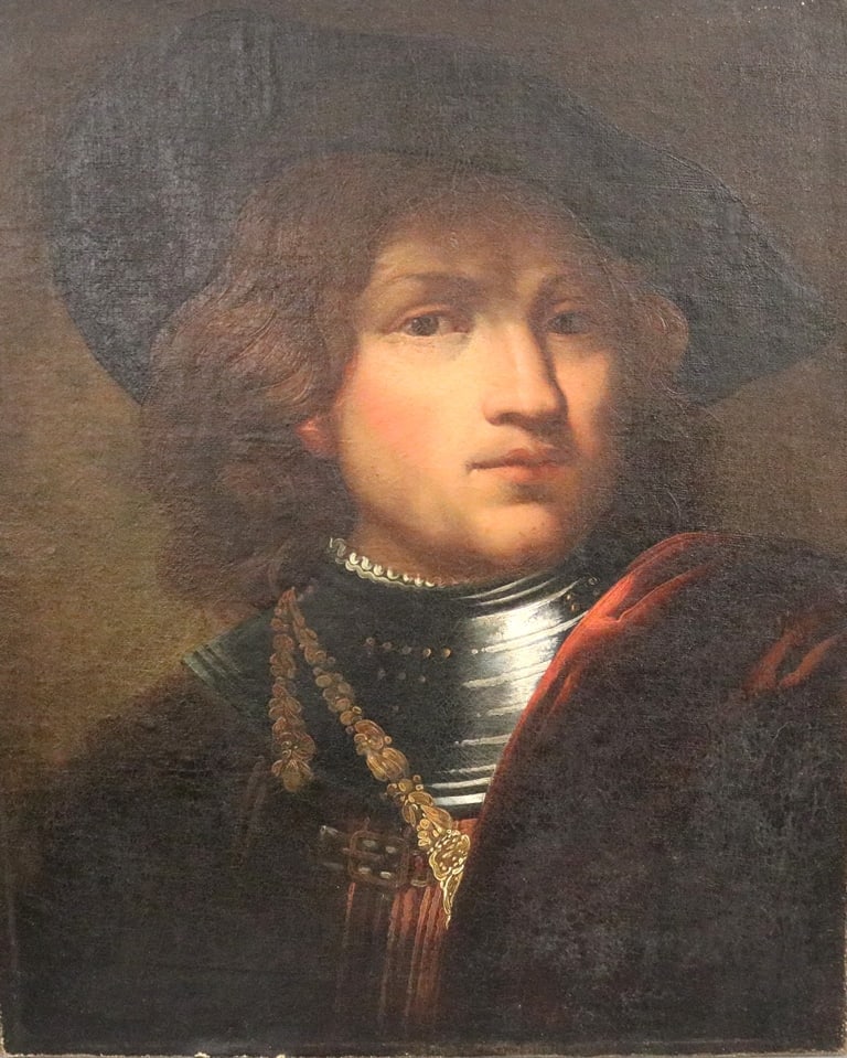 NORTHERN EUROPEAN SCHOOL (19th century). 'Tronie' of a Young Man with Gorget and Beret, Oil on: NORTHERN EUROPEAN SCHOOL (19th century). 'Tronie' of a Young Man with Gorget and Beret, Oil on canvas. Unsigned. Unframed. (approximate) 18.5 X 15 inches