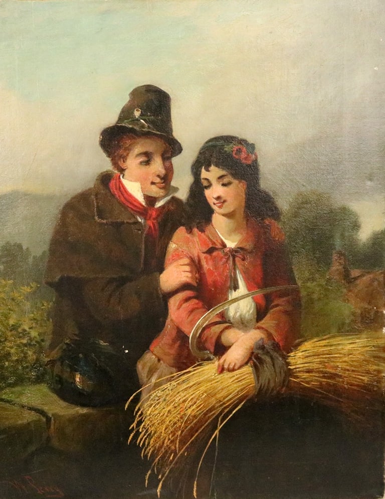 WILLIAM PERRY (British, 19th century). Young Lovers, Oil on canvas, signed W. Perry lower left. (1 of 20)