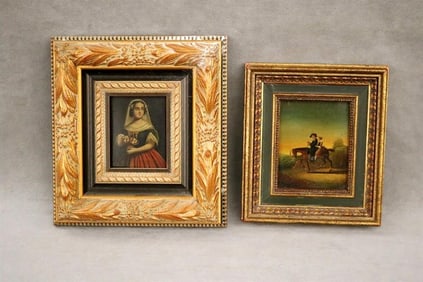 CONTINENTAL SCHOOL (19th century). Two Works: Lady's Portrait and a Young man on a Horse, Oil on