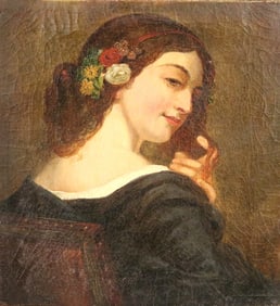 CONTINENTAL SCHOOL (19th century). Young Lady's Portrait, Oil on canvas. Unsigned. Unframed.