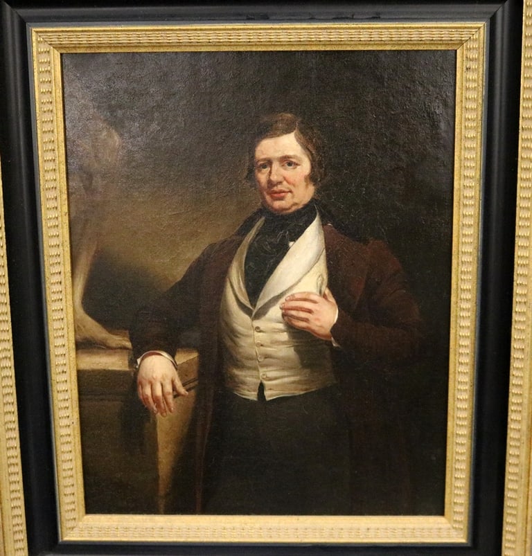 AMERICAN SCHOOL (19th century). Portrait of a Gentleman wearing a Vest, Oil on canvas. Unsigned.: AMERICAN SCHOOL (19th century). Portrait of a Gentleman wearing a Vest, Oil on canvas. Unsigned. Framed. (approximate) 14 X 11 inches; Frame: 20 X 17 inches