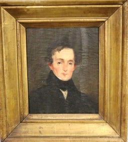 ENGLISH SCHOOL (19th century). Portrait of a Gentleman, Oil on laid down canvas. Unsigned. Framed.