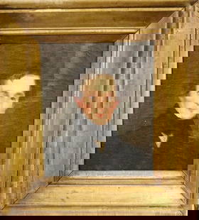 ENGLISH SCHOOL (19th century). Portrait of a Gentleman, Oil on laid down canvas. Unsigned. Framed.: ENGLISH SCHOOL (19th century). Portrait of a Gentleman, Oil on laid down canvas. Unsigned. Framed. .(approximate) 9 x 5.75 inches; frame 14.5 x 11.25 inches