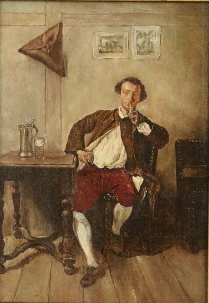 AFTER BENJAMIN EUGENE FICHEL (French, 1826-1895). Jeune Homme a la Taverne, An oil on wood panel (1 of 20)