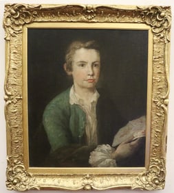 FOLLOWER OF JOHN OPIE (British, 1761-1807). Portrait of Young Man Consulting a Diagram, Oil on