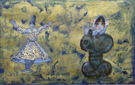 NASSER OVISSI (American / Iranian, born 1934). Whirling Dervish Dancers, Mixed media on paper.