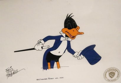 LOONEY, LOONEY, LOONEY BUGS BUNNY MOVIE (1981) SIGNED BY FRIZ FRELENG, Image of Daffy Duck wearing a