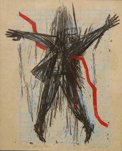 ROBERT O HODGELL (American, 1922-2000). The Statistical Man, Lino-block print. Pencil titled and: ROBERT O HODGELL (American, 1922-2000). The Statistical Man, Lino-block print. Pencil titled and signed at base. Framed. Not examined out of frame. (approximate) 21 X 17 inches; Frame: 27.5 X 23.5 inc